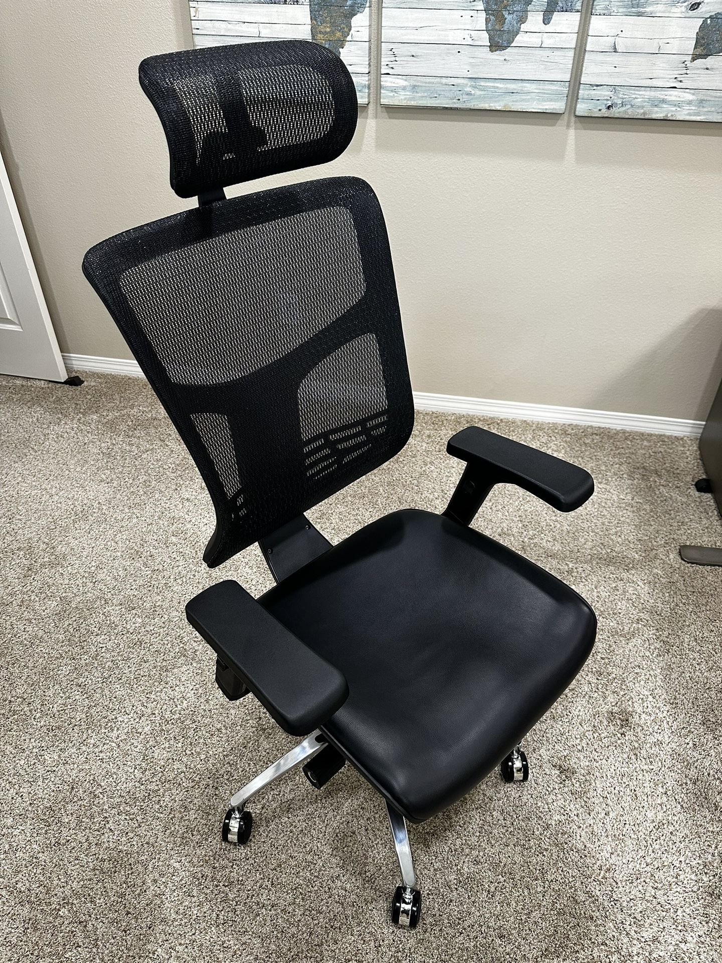 Office Chair | J3 Uplift Ergonomic Chair With Headrest Leather Seat - Lightly Used