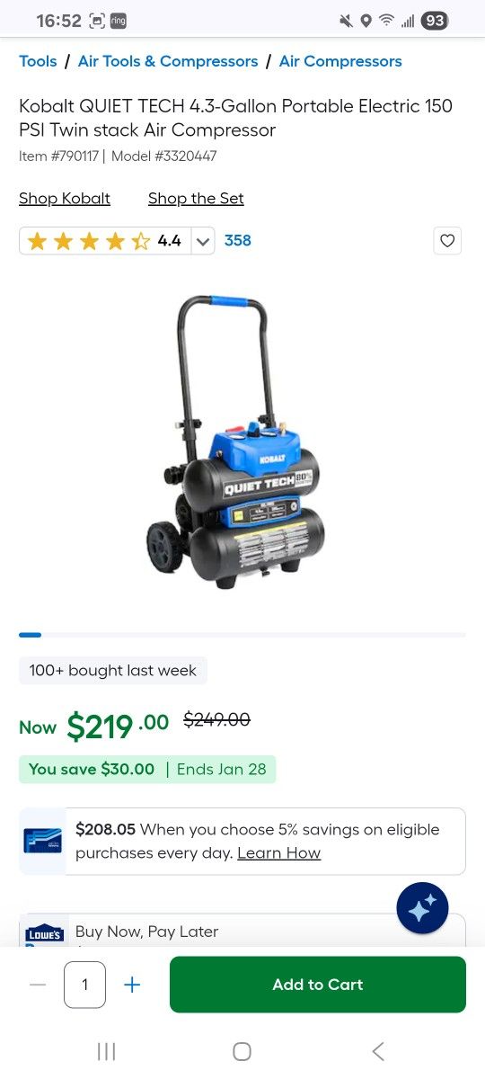 kobalt quiet tech compressor  *** make an offer 