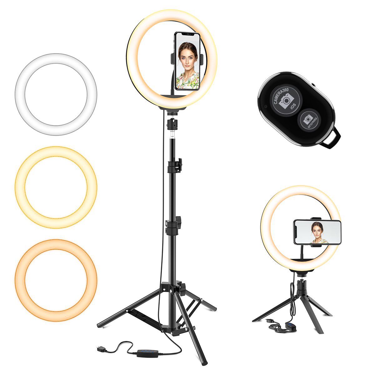 10.2 Selfie Ring Light w/ Tripod Stand & Phone Holder 3 Modes 10 Brightness Level 120 LED Bulbs Dimmable Selfie Ringlight for Live Stream Makeup YouTu