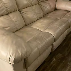 Power Reclining Sofa – Beige Faux Leather – 85” – Works w/ Adapter – Delivery Available