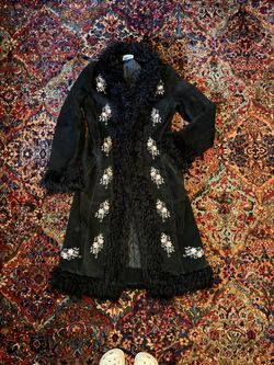Vintage 90s Penny Lane Suede Embroidered Coat