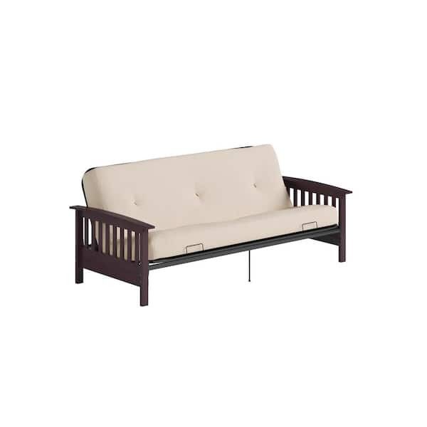 Beige Full Wood Arms Futon