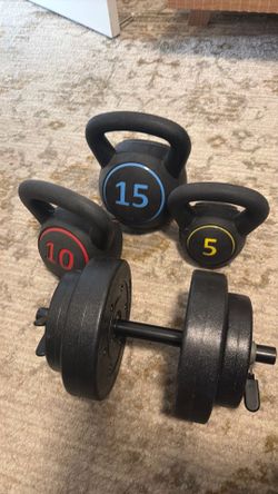 Kettlebells dumbells and medicine ball