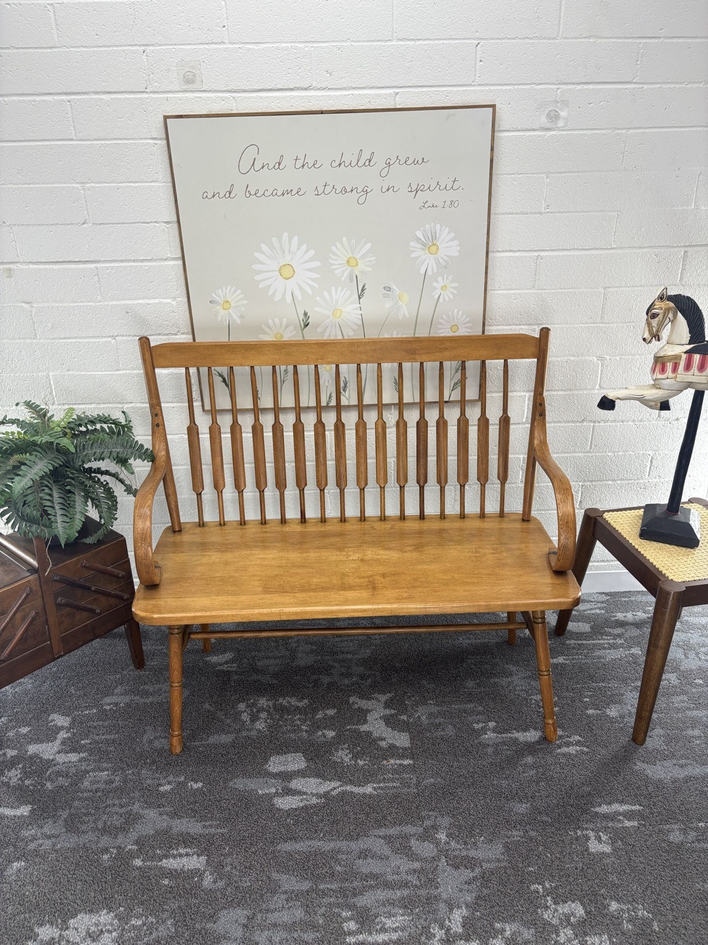 Antique Solid Wood Windsor Settee – Luxe Farmhouse Style