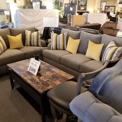 Brand New Gray Linen Sofa + Loveseat 2PCs Set