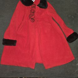 Red And Black Velvet Girls Coat