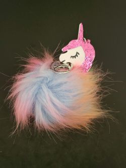 Fluffy multi colored Unicorn keychain