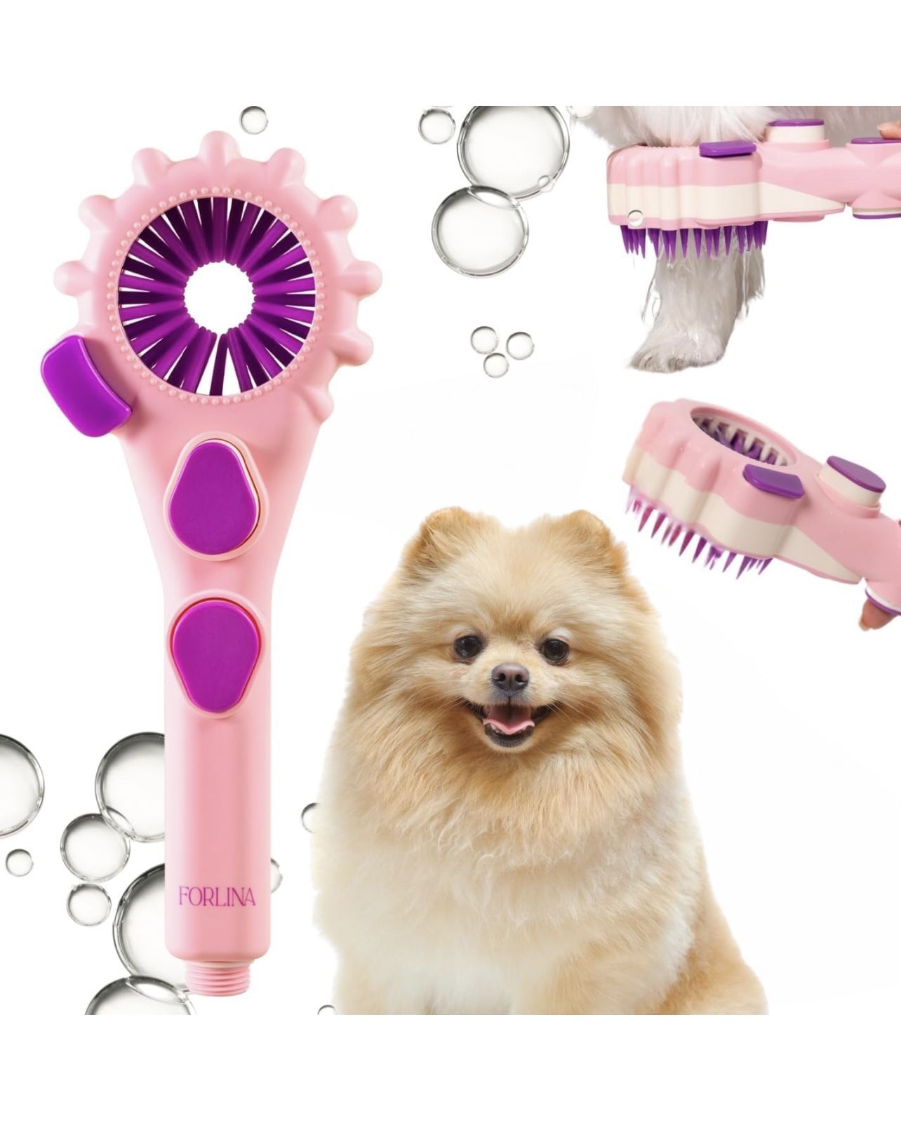 Forlina Brand Dog Shower Attachment | Multi-Functional | One-Handed Operation | Dog Bath Supplies | Shampoo Brush With Low Joint Stress | Easy To Inst