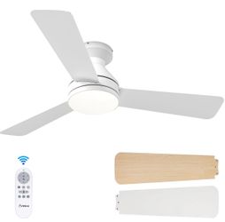 Amico Ceiling Fans with Lights, 42 inch Low Profile Ceiling Fan with Light and Remote Control, Flush Mount, Reversible, 3CCT, Dimmable, Noiseless, Whi