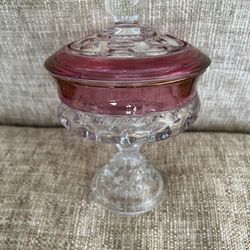 Antique glass candy dish with cover 7 1/2”Hx5” W