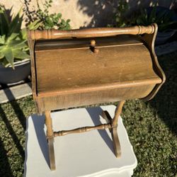 22” Vintage Wood Sewing Box Caddy With Handle - Sewing Craft Supplies Storage 