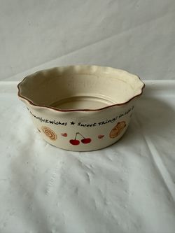 Beautiful Stoneware Bowl Decorated With Phrases: "Heartfelt Wishes, Sweet Things In Life, Fresh Baked With Love"
