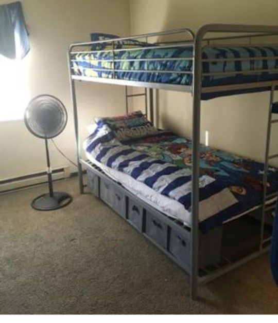 New In Box Twin Over Twin Bunk Bed With Storage Bins Mattresses Not Included