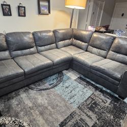 Gray Leather Sectional 