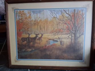 1986 deer in woods painting