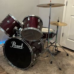 Pearl Export Series drum set in a Dark Red Color 