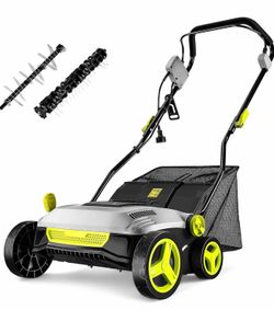 Electric Lawn Dethatcher Scarifier 15 Amp: DEKOPRO 15-inch Lawn Dethatcher and Aerator with 5-Position Depth Adjustment, 40L Collection Bag, 2-in-1 Co