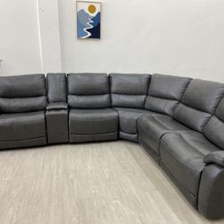 Wylder Leather Power Reclining Sectional Couch
