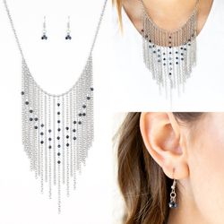 First Class Fringe - Blue Necklace and Earring Set