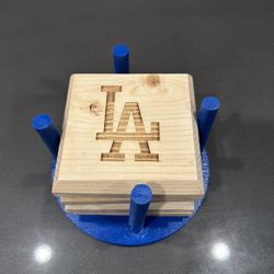 Dodgers Wooden Coaster Bottle Opener In Holder