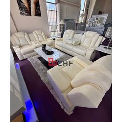 Modern  Breathing  Leather Power 3 Piece Reclining Sofa Set ( Sofa + Loveseat  + Chair )
