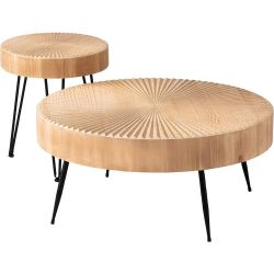 Round Natural Wood Coffee Table With Pattern