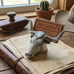 Vintage Pewter Steer Paperweight Heavy 1 lb Bull Business Card Holder Western Desk Decor