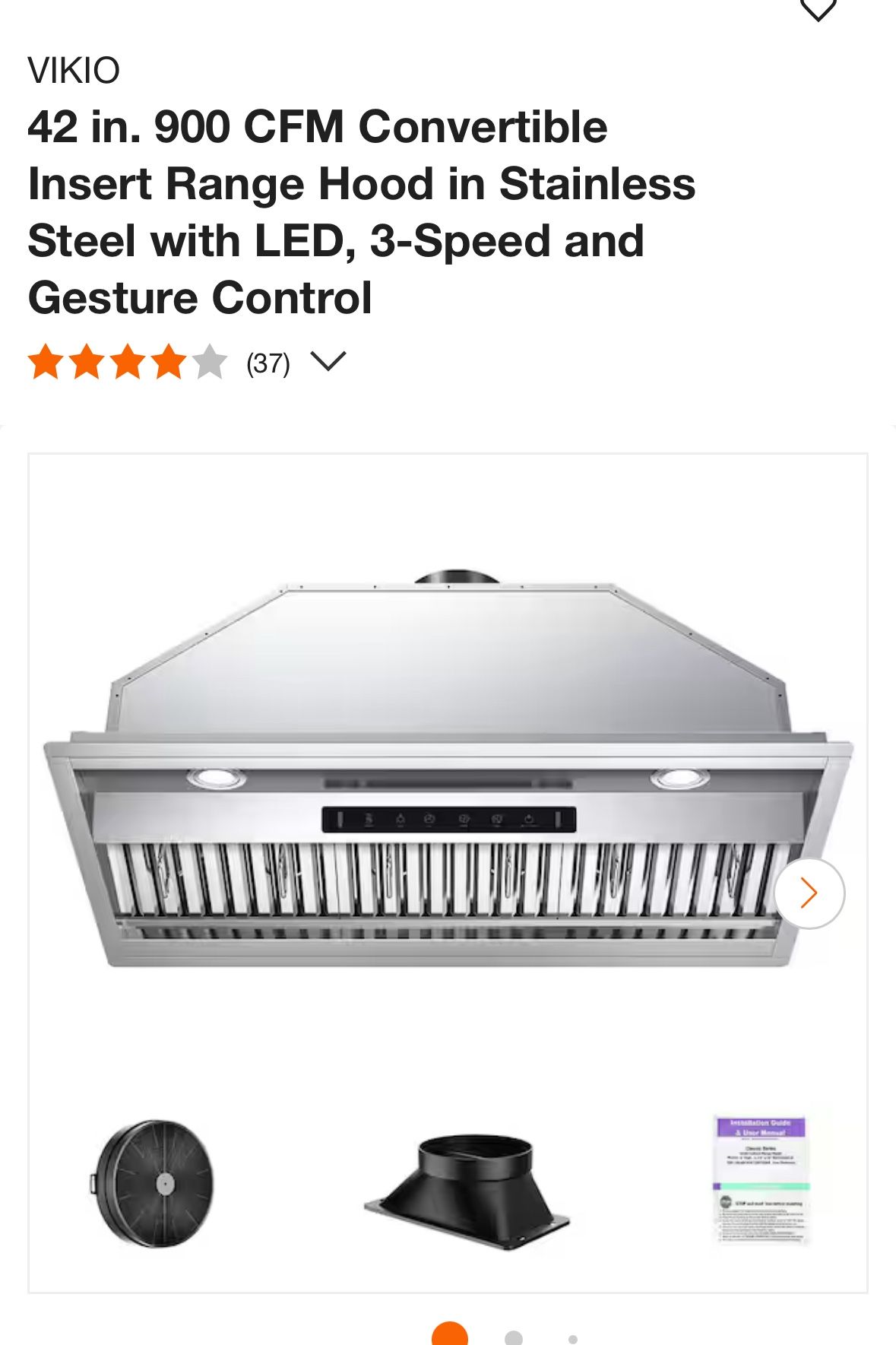 Vikio 42 in. 900 CFM Convertible Insert Range Hood in Stainless Steel with LED, Charcoal Filter