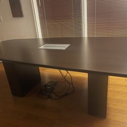 Office Conference/Podcast table 8' x 4'  boat-shaped + Medium cabinet with lock