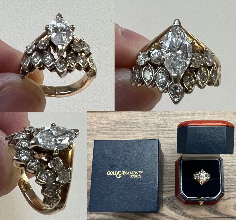 Vintage Antique 14k Gold Wedding Ring 1ct Marquis