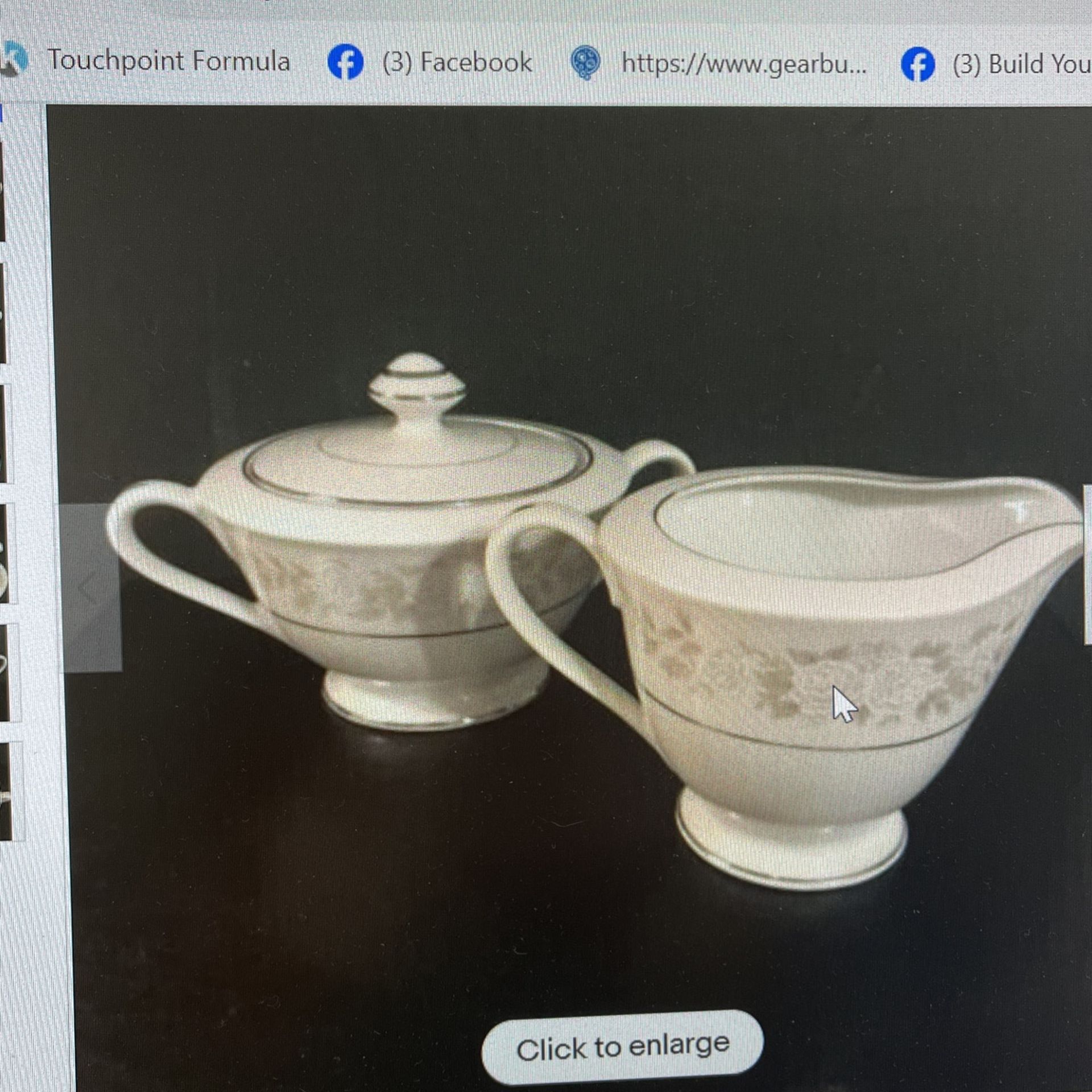 Adele Fine China #3736 Sugar Bowl w/lid & Creamer White/Gray Roses