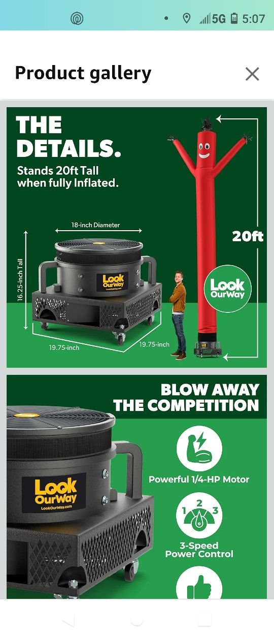 20 Ft Tall Look Our Way Attention Grabber Air Fan Blower Advertising Wavy Man