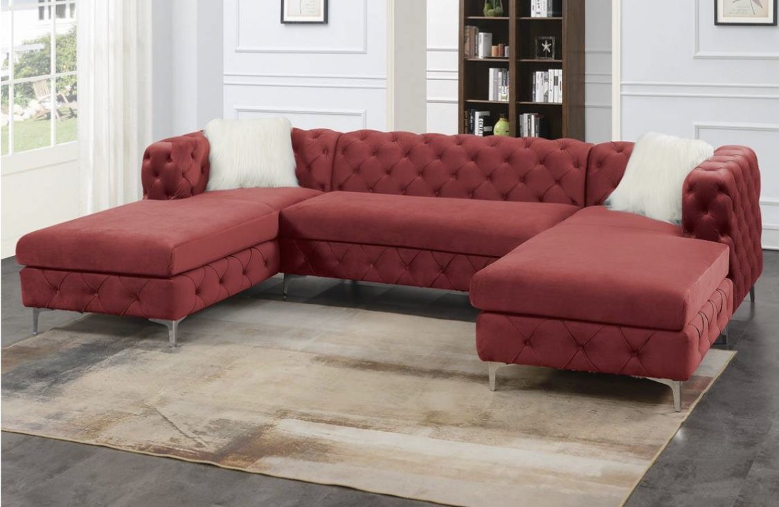 New Red Velvet Sectional Couch! Free Delivery 🚚! Financing Available!