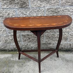 Primitive Solid Wood Inlay Half Moon Accent Side Entry Table