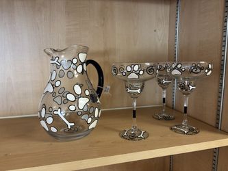  Paw Print Hand-Painted Margarita Set – Pitcher + 3 Glasses