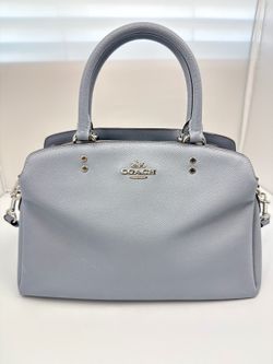 COACH Lillie Carryall 91493 Powder Blue Leather Satchel Crossbody Handbag