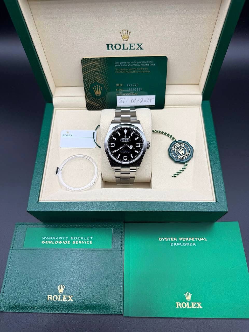 Brand New 05/25 Rolex Explorer 40mm 224270 Stainless steel Black dial oyster bracelet Full Set