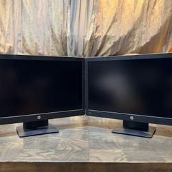 Two ( dual ) LED Backlit HP P223 22” Full HD 1080p DP VGA computer monitors