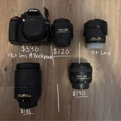 Nikon D3400 , Lenses, and Bag