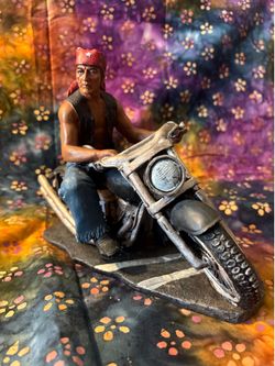 Biker Motorcycle Rider Figurine in Chopper Style