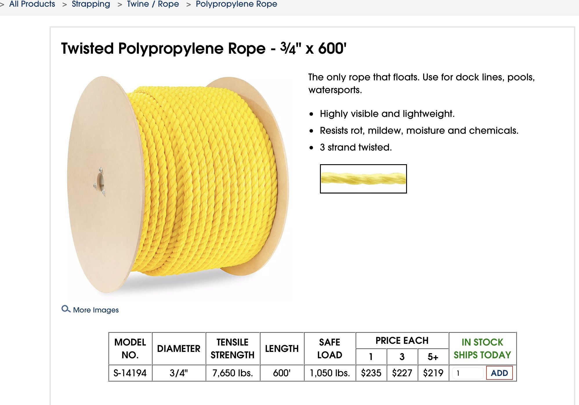 Hi everyone we have this rope roll for only $189 retail $239 plu tax new we locate in hesperia ca massage me for directions Twisted Polypropylene R