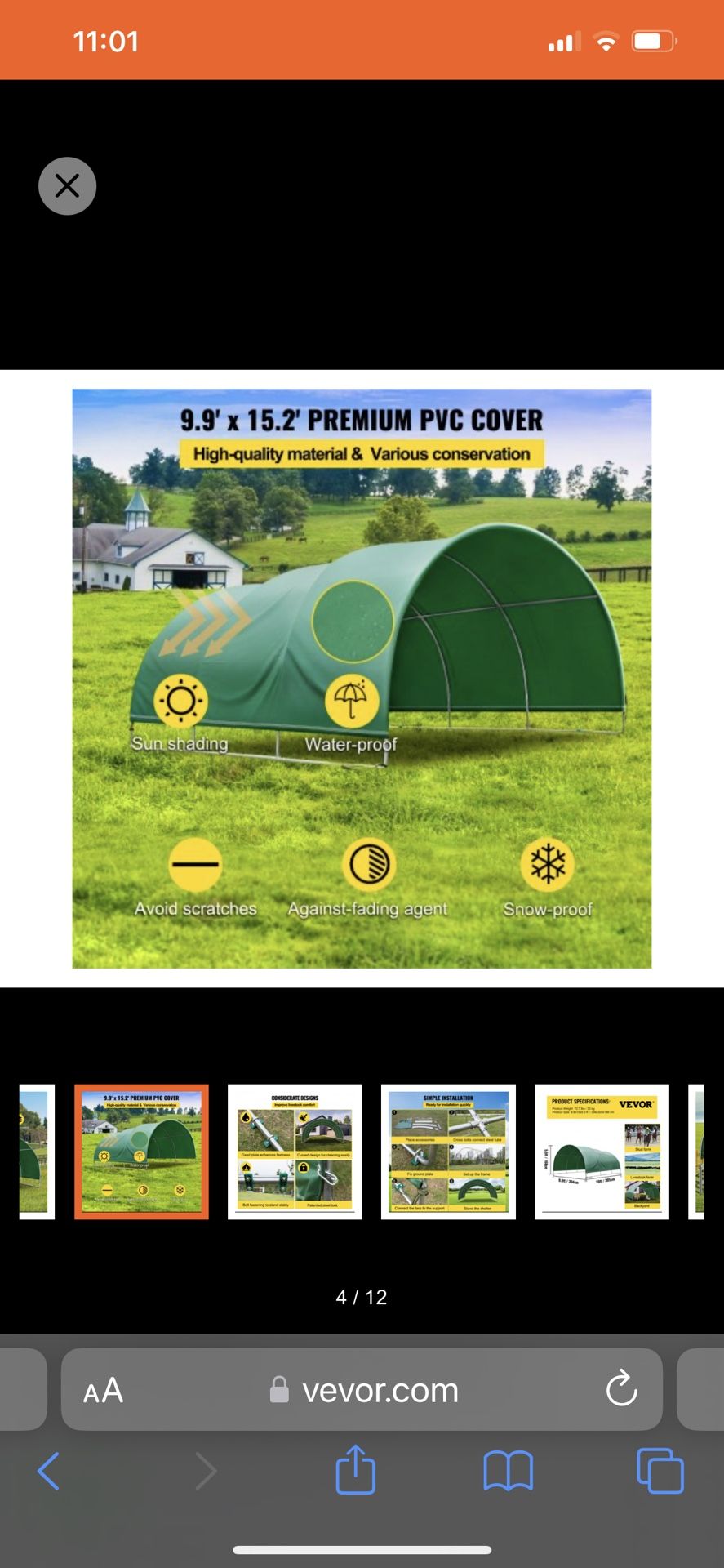 VEVOR Livestock Shelter, 9.9'x 10'x 5.5' Corral Shelter, Steel Metal