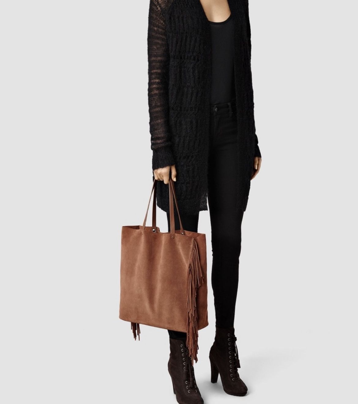 All Saints Tote Fringes Leather Suede Bag
