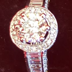 Round Halo and Baguette Diamond Ring 