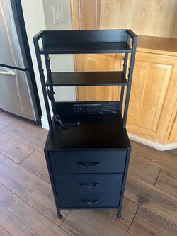 Bedside charging station with three fabric drawers