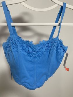 Blue lace crop top