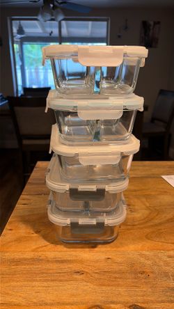 3 section glass food containers