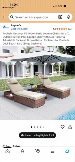Wicker Patio Lounge Chairs. Set of 2.