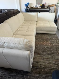 (Sold) Modular White Italian Leather 4pc Sectional Sofa