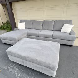 Gray Living Spaces Sectional Couch Sofa With Ottoman